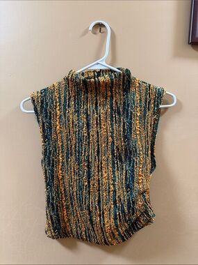 Zara Knit Sleeveless Mock Neck Top in Mustard & Teal